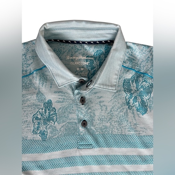 Men's Tommy Bahama Hibiscus Horizon Turquoise Polo Size Medium - Picture 3 of 4
